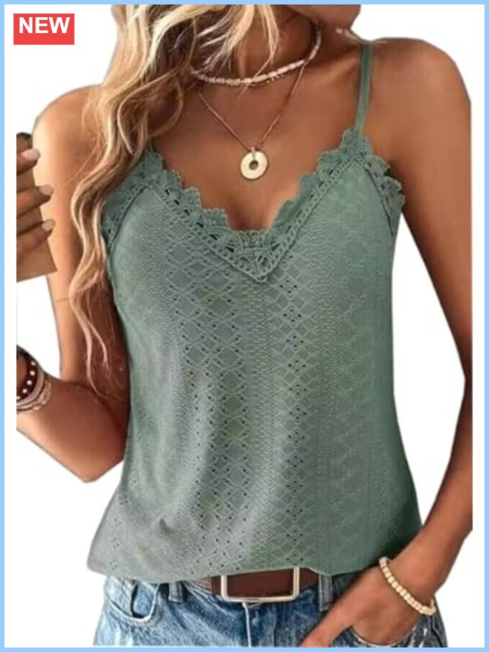 Lace Trim Spaghetti Strap V Neck Tank Top Camisole